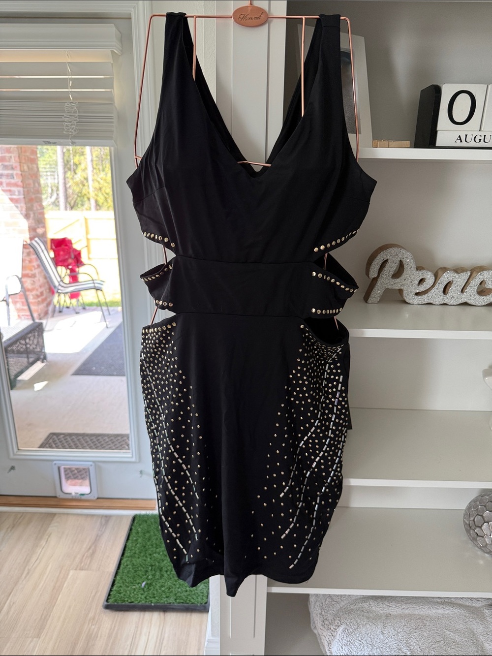 bebe Black Studded Cutout Cocktail Dress